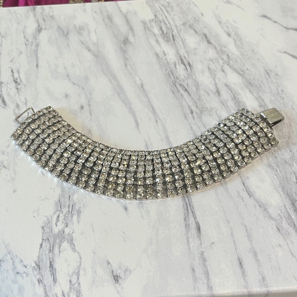 Jewelry - Vintage Wide Rhinestone Stretch Cuff Bracelet – Mid-Century Glam